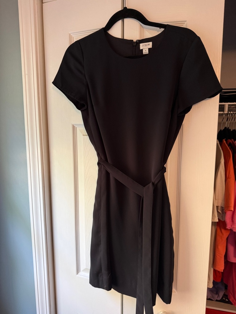 J. Crew Black Short Sleeve Mini Dress with Self Tie